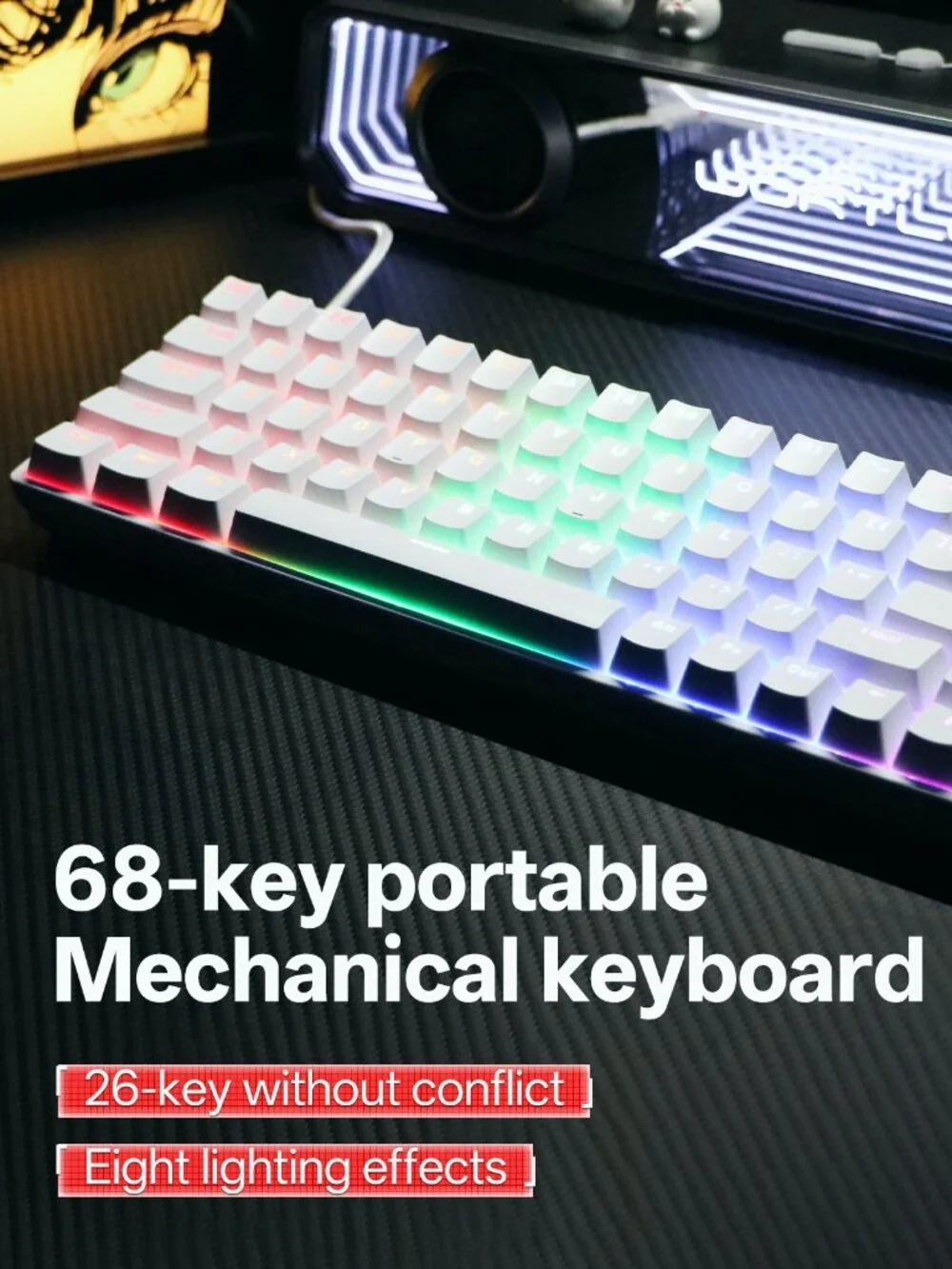 Kavlorn KL61 60% Mechanical Gaming Keyboard White RGB Backlit